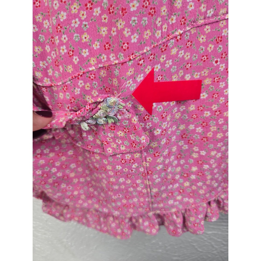 VTG Cottagecore Ditsy Floral Button Up Blouse Top L Pink Peterpan Collar Shirt - Picture 6 of 11